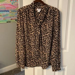 J Crew Leopard Print Blouse - Large